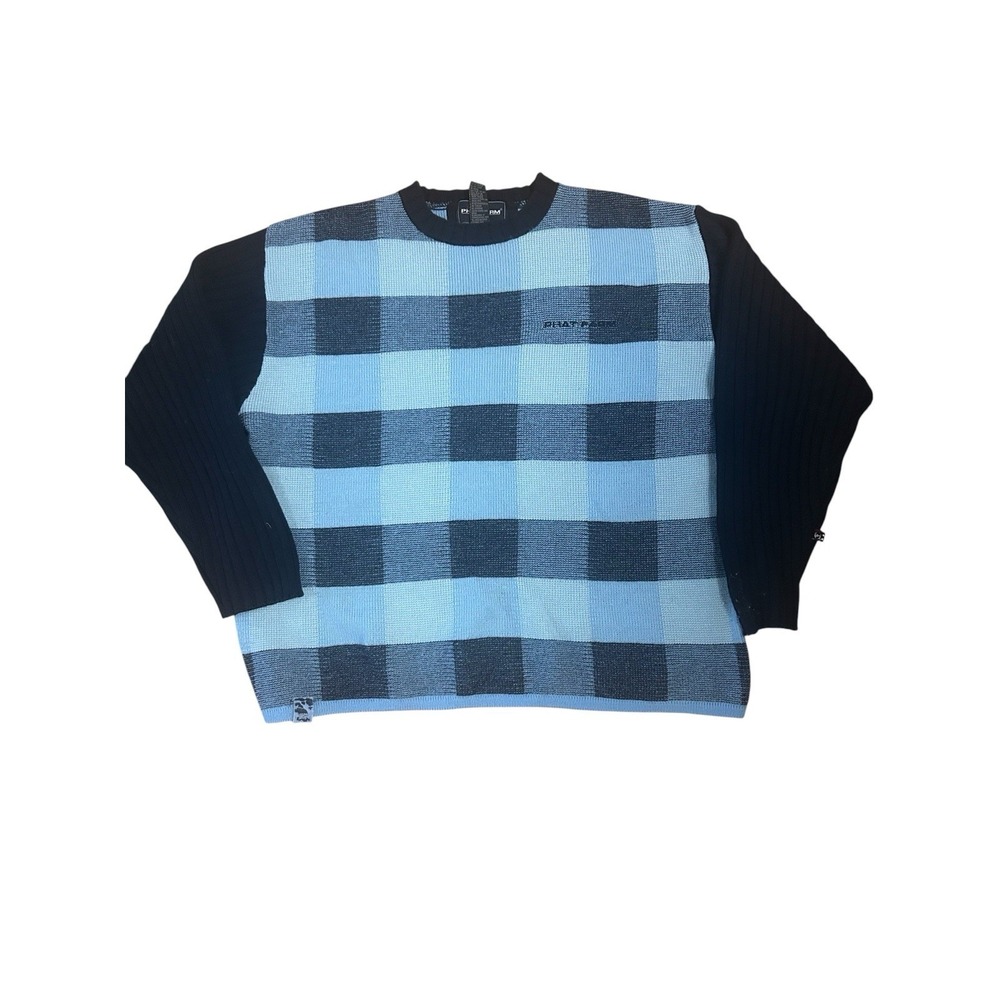 Vintage 90s Y2K Phat Farm Buffalo Plaid Checkerboard Knit Sweater Streetwear XXL